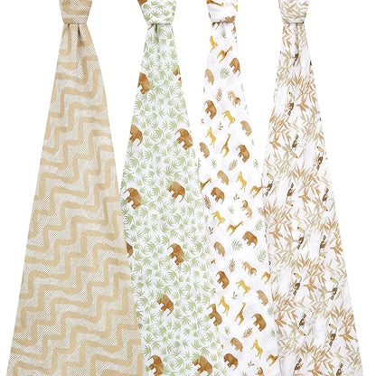 aden + anais Essentials Muslin Swaddle Blankets for Baby Girls and Boys, Newborn Receiving Blanket for Swaddling, 100% Cotton Baby Swaddle Wrap, 4 Pack, Tanzania