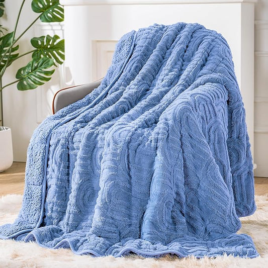 Sherpa Fleece Adult Weighted Blanket Great for Sleep, 20 lbs Dual Sided Soft Fuzzy Heavy Blankets for Couch Bed Sofa, Cozy Warm Fluffy Arched Jacquard Throw for Winter (Blue, 60" x 80", 20 Pounds)