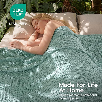 Joiedomi Cooling Waffle Blanket - Turkish Cotton King Size Soft Sage Green Blanket, Summer Breathable of Rayon Derived from Bamboo for Hot Sleepers, Luxuries Throw for Bed, Couch and Sofa