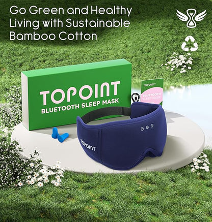 Sleep Mask with Headphones Bluetooth 5.4, TOPOINT 3D Eye Mask Blackout with Soft Bamboo Cotton for Side Sleepers Women Men, Sleep Headphones Earphones HD Speaker Microphone for Travel Meditation Gift