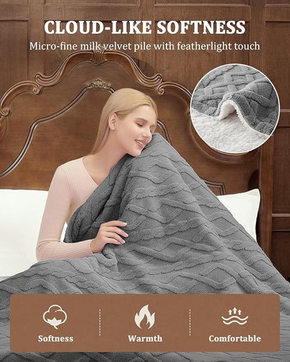 CAROMIO Electric Blanket Queen Size Dual Control - Thick Tufted Sherpa Heated Blanket Queen with 10 Heating Levels and 10 Time Settings, ETL Certified Fast Heating Blanket Queen Size 84"×90", Grey