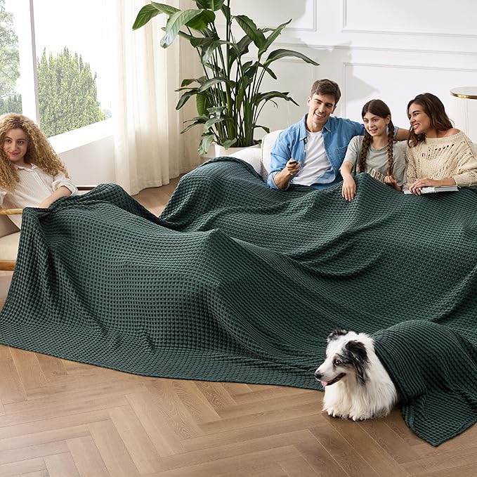 Bedsure Cooling Cotton Waffle Oversized King Blanket - Lightweight Breathable Rayon Derived from Bamboo for Hot Sleepers, Luxury Throws for Bed and Sofa, 120x96 Inches