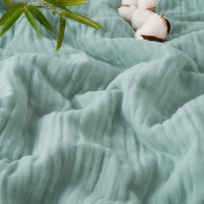 PHF Cooling Muslin Twin Blanket for Hot Sleepers, 60% Rayon Derived from Bamboo, 40% Cotton for Summer, 4-Layer Breathable Gauze Blanket for Bed Couch, 66"x90", Sage Green