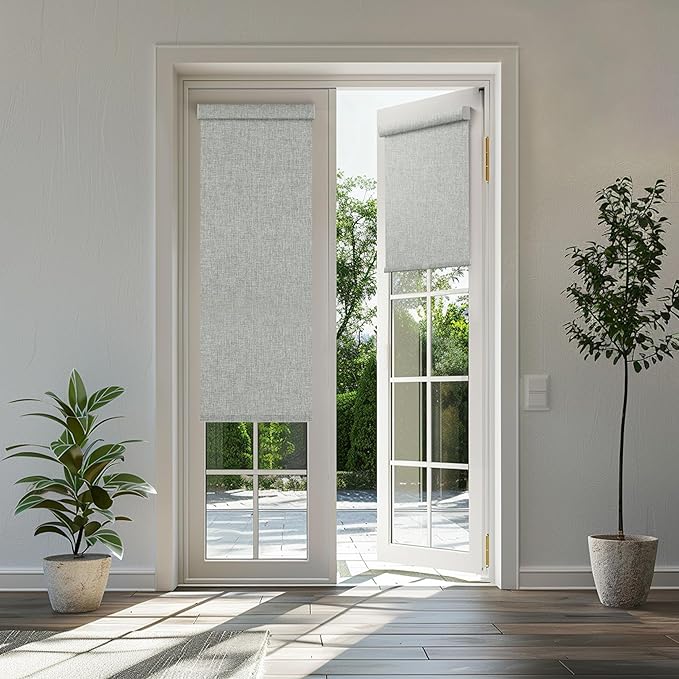 BERISSA Cordless Blackout Roller Shades for Windows,Free-Stop Linen Fabric Windows Blinds with Cassette Valance,Thermal Insulated UV Protection Roller Blinds for Home Office. Grey.67 W x 48" H