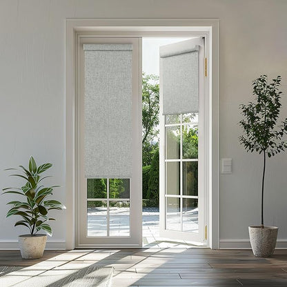 BERISSA Cordless Blackout Roller Shades for Windows,Free-Stop Linen Fabric Windows Blinds with Cassette Valance,Thermal Insulated UV Protection Roller Blinds for Home Office. Grey.28 W x 72" H