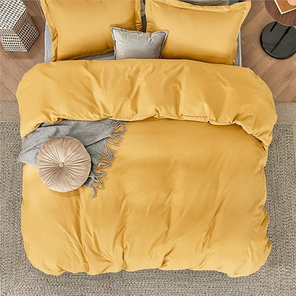 Bedsure Duvet Cover King Size - Soft Double Brushed Bedding Set for Kids & Adults, Zipper Closure, 3 Pieces, Includes 1 Duvet Cover (104"x90") & 2 Pillow Shams, NO Comforter, Golden Yellow
