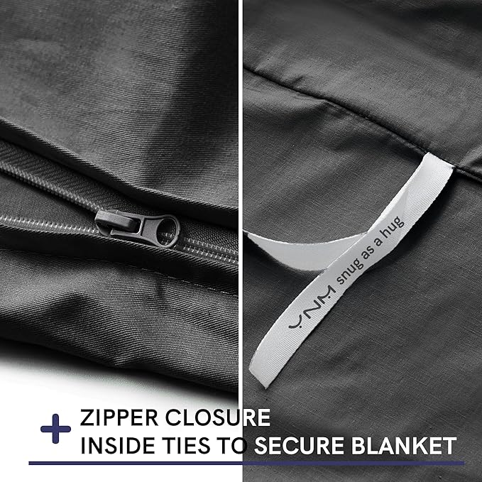 YnM Exclusive Cotton Duvet Cover for Weighted Blankets with 16 Strings (Dark Grey, 88"x104")