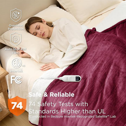 Bedsure Electric Blanket Full Size - Soft Flannel Heated Blanket, Fast Heating with 10 Time Settings & 6 Heat Settings, Warm Gift for Grandma (72x84 inches, Burgundy)