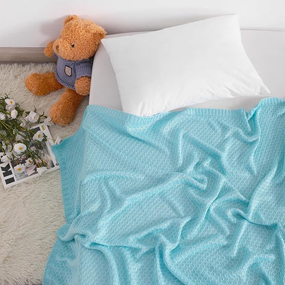 NTBAY Cable Knit Cooling Toddler Blanket, Soft and Breathable Baby Blanket 30x40 Inches Made from Rayon Derived from Bamboo for Crib, Stroller, Nursery, Blue