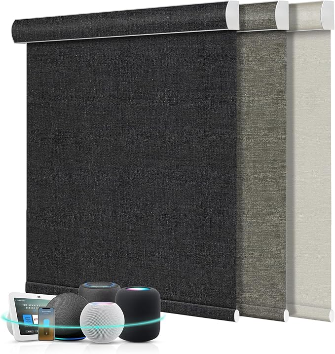 Aprilsmart Motorized Blinds with Remote,Compatible with Apple HomeKit Alexa Google Home- Voice and app Control,Motorized Roller Shades 100% Blackout Custom Size(Bermuda Basalt-24)