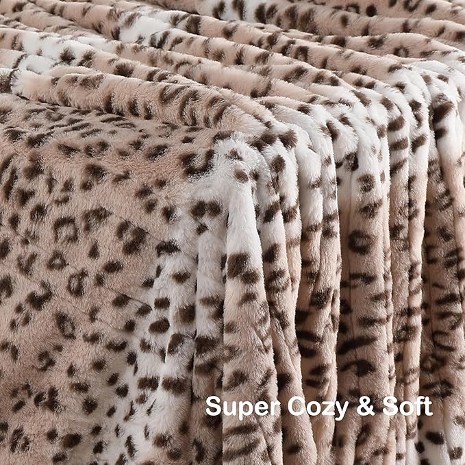 Electric Heated Blanket Throw Size 50"x60", Fast Heating Throw, Soft Microplush for Sofa & Office,6 Heating Levels & 1-10 Hours Auto Off, Machine Washable, Gifts for Family-Leopard Print, Beige