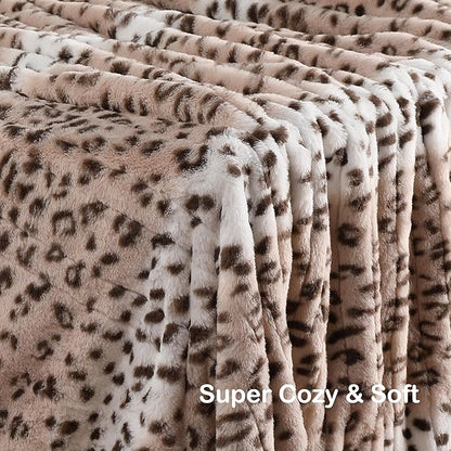 Electric Heated Blanket Throw Size 50"x60", Fast Heating Throw, Soft Microplush for Sofa & Office,6 Heating Levels & 1-10 Hours Auto Off, Machine Washable, Gifts for Family-Leopard Print, Beige