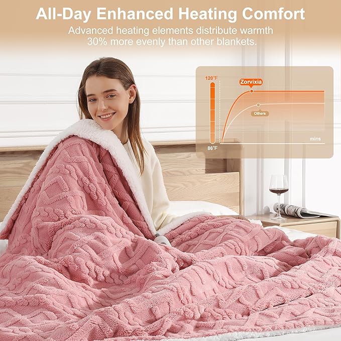 Electric Blanket Twin Heated Blanket 62''X84'' with 5 Heating Levels & 10 Hours Auto Off, ETL& FCC Certification Dual Sherpa Twin Heating Blanket Washable for Home/Office/Bed, Great Gift(Pink)