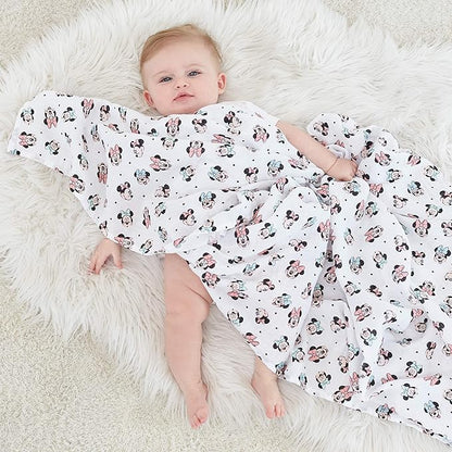 aden + anais Aden Swaddle Blanket, Muslin Blankets for Girls & Boys, Baby Receiving Swaddles, Ideal Newborn Gifts, Unisex Infant Shower Items, Wearable Swaddling Set, 4 Pk, Minnie Mouse Rainbows