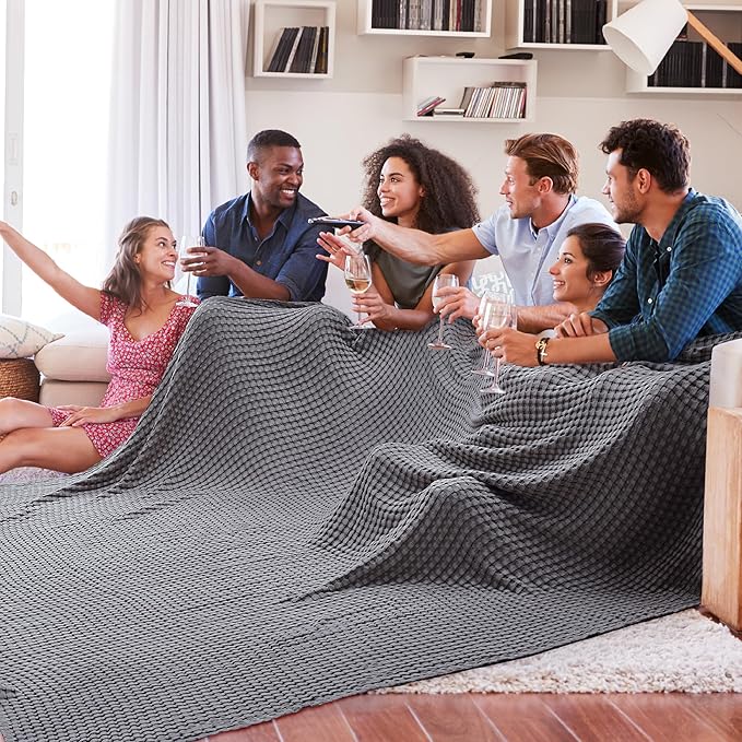 Bedsure Cooling Cotton Waffle Oversized King Blanket - Lightweight Breathable Blankets Rayon Derived from Bamboo for Hot Sleepers, Luxury Throws for Bed and Sofa Dark Grey, 120x96 Inches