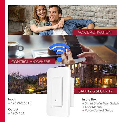 RCA 3-Way Smart Light Switch | Home Décor Smart Wall Switch 600W LED | Wireless Light Switch | Create Schedules via RCA App or WiFi Enabled Voice Control Google Assistant & Alexa Devices for Home