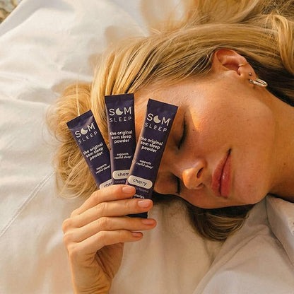 Som Sleep, Calm Sleep Aid Powder Drink Mix, 3mg Melatonin, Magnesium, Vitamin B6, L-Theanine & GABA – Vegan, Zero Sugar, Keto Friendly – Cherry, 30-Pack