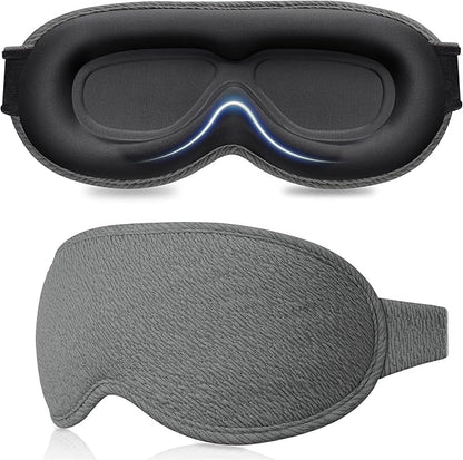 Gritin 100% Blackout Sleep Eye Mask for Women Men,Zero Eye Pressure Sleeping Mask-Ergonomic Design 3D Cutout Eye Movement and Eyelash Friendly Night Blindfold,Ultra Soft&Comfortable for Sleeping-Grey