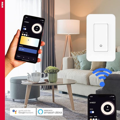 RCA 3-Way Smart Light Switch | Home Décor Smart Wall Switch 600W LED | Wireless Light Switch | Create Schedules via RCA App or WiFi Enabled Voice Control Google Assistant & Alexa Devices for Home