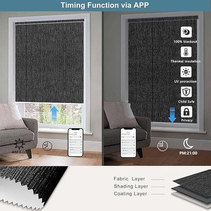 Bringnox Motorized Blinds with Remote,100% Blackout Smart Roller Blinds Compatible with Apple Homekit Google Home and Alexa Via HUB,and Customized (Grain Flint-27)
