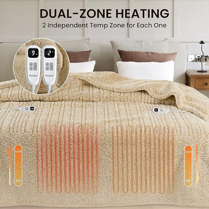 Heated Blanket Electric Blanket King - Fast Heating Blanket Throw Dual Control Double Sided Sherpa with 10 Heating Levels & 2-10 Hours Auto Off, Mashine Washable, 90 x 100 Inches, Camel