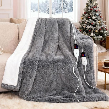 Heated Blanket - Soft Shaggy Faux Rabbit Fur Electric Blanket, Fast Heating Blanket with 10 Hours Auto Shut Off, 6 Fast Heating Levels (Gray, 84"X90")