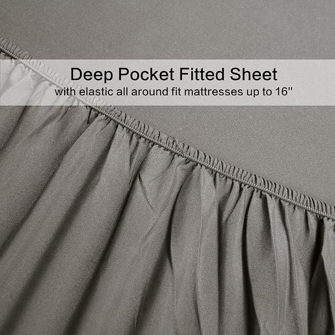 4 Piece Bed Sheet Set -1 Flat Sheet,1 Fitted Sheet and 2 Pillow Cases Brushed Microfiber Luxury Bedding with Deep Pockets (Full,Gray)