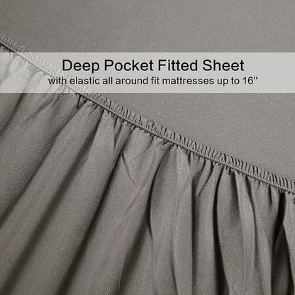4 Piece Bed Sheet Set -1 Flat Sheet,1 Fitted Sheet and 2 Pillow Cases Brushed Microfiber Luxury Bedding with Deep Pockets (Full,Gray)