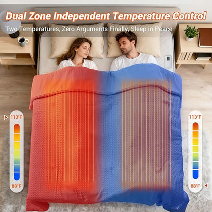 GarveeHome King Heated Comforter Electric Blanket, 104"x90" Waffle Weave Heating Blanket with Wireless LCD Controller, 6 Heat Levels & 2-10H Time Settings, UL Certified, Grey