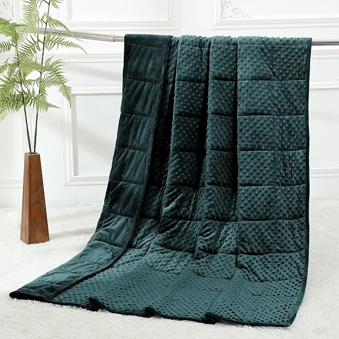 Alomidds Weighted Blanket for Adults (60"x80",15lbs Queen Size - Green), Cooling Breathable Soft and Comfort Minky, Heavy Blanket with Glass Beads