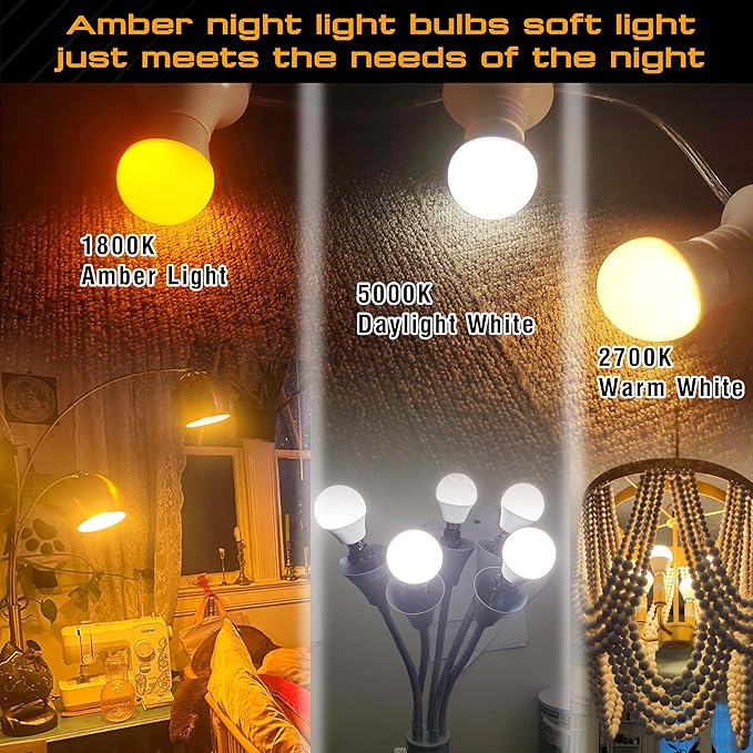 Amber Sleep Light Bulbs E12 Candelabra Base, 1800K Warm Amber Night Light Bulbs 15W Equivalent, 1.5w 130lm, E12 G45 Small Low Light Bulb for Healthy Sleep, Bedroom, Baby Nursery, Non-Dimmable, 2 Pack