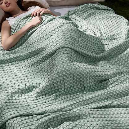 Bedsure Cooling Cotton Waffle Queen Size Blanket - Lightweight Breathable Summer Blanket of Rayon Derived from Bamboo for Hot Sleepers, Luxury Throws for Bed, Couch and Sofa, Mint Green, 90x90 Inches