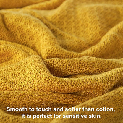 NTBAY Cable Knit Cooling Bed Blanket, Soft and Breathable Oversized Twin Bed Blanket 60x80 Inches Made from Rayon Derived from Bamboo for Bedroom, Travel, Ginger Yellow