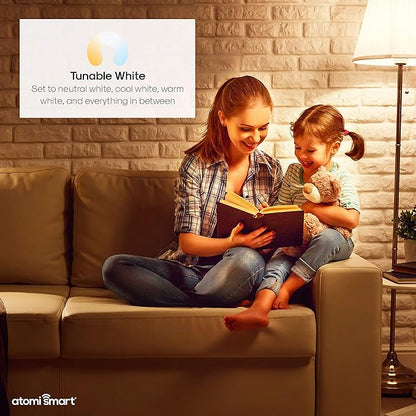Atomi Smart WiFi White LED Bulb with Dimmable and Tunable White Light (2700K-6000K), E26 A19, No Hub Required, 60W Equivalent, Free App Download, Compatible with Alexa & Google Home, 1-Pack