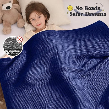 Guohaoi Knitted Weighted Blanket Kids (Blue 50"x60" 7lbs) No Beads Cooling Heavy Blanket, Home Decor Breathable Chunky Knit Throw Blanket for All-Season Use