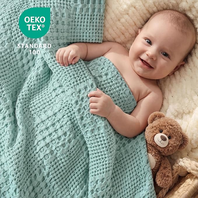 Joiedomi Waffle Baby Blanket - Soft Sage Green Baby Blanket, Breathable Turkish Cotton of Rayon Derived from Bamboo for Boys and Girls, Luxuries Throw for Bed, Couch and Sofa