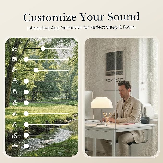 TimeVocalist White Noise Machine & Alarm Clock: Dynamic Sound Mixing, Ambient and Color Noises, Custom Soundscapes, App Control, Multiple Alarms, Sleep Training, 100 Volume Levels, Built in Battery
