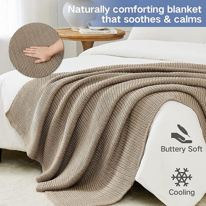 Guohaoi Knitted Weighted Blanket for Adults (Beige 60"x80" 20lbs) No Beads Cooling Throw Blanket for Hot Sleepers, Home Decor Breathable Chunky Knit Heavy Blanket Use on Queen/King Size Bed