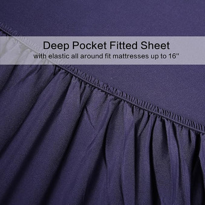 4 Piece Bed Sheet Set (Queen,Blue) 1 Flat Sheet,1 Fitted Sheet and 2 Pillow Cases,Brushed Microfiber Luxury Bedding with Deep Pockets