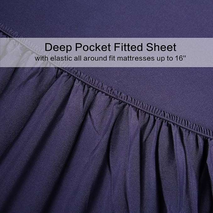 4 Piece Bed Sheet Set (Full,Blue) 1 Flat Sheet,1 Fitted Sheet and 2 Pillow Cases,Brushed Microfiber Luxury Bedding with Deep Pockets