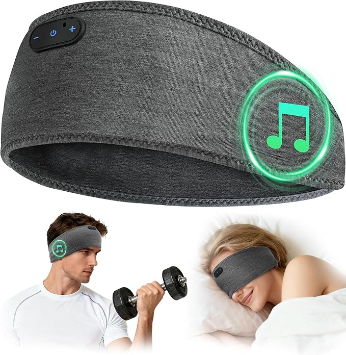 Bamboo Cotton Sleep Headphones,Ultra-Soft Wireless Headband Bluetooth for Side Sleepers, with 14H Playtime & Bluetooth 6.0, 4-in-1 Music Sleep Earphones for Side Sleeping(Grey)