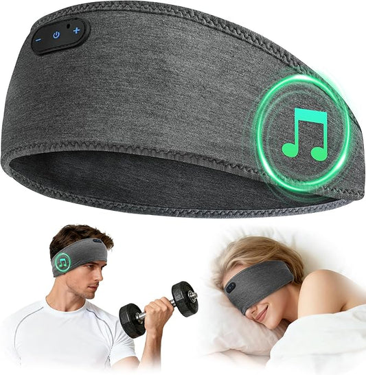 Bamboo Cotton Sleep Headphones,Ultra-Soft Wireless Headband Bluetooth for Side Sleepers, with 14H Playtime & Bluetooth 6.0, 4-in-1 Music Sleep Earphones for Side Sleeping(Grey)