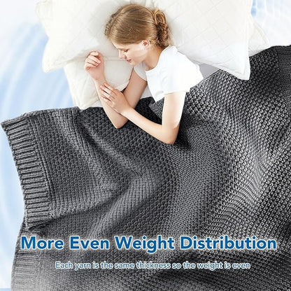 Topcee Knitted Weighted Blanket - 60"x80" 15lbs Queen Size Cooling Chunky Knit Heavy Blanket for Adults Cable Yarn Knit Decorative No Beads Soft Cozy and Cooling Weighted Throw Machine Washable