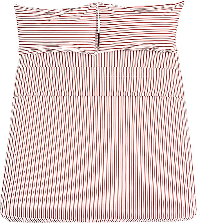 Burgundy Red Striped Sheets Set Queen Size 4 Piece - Super Soft, Easy Care & Breathable Red and White Pinstripe Bed Sheet Set with 16-Inch Deep Pockets, Great Gift for Christmas & Birthday