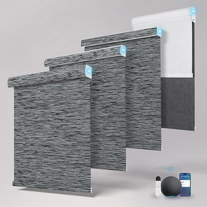 Motorized Blinds with Remote,Light Filtering Smart Roller Shades with App,Voice Control,Thermal Insulated Automatic Blinds,Electric Shades with USB/Solar Pannel.Filter Jacquard Black