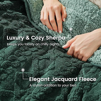 Sherpa Fleece Adult Weighted Blanket Great for Sleep, 15 lbs Dual Sided Soft Fuzzy Heavy Blankets for Couch Bed Sofa, Cozy Warm Fluffy Jacquard Throw for Winter (Green, 60" x 80", 15 Pounds)
