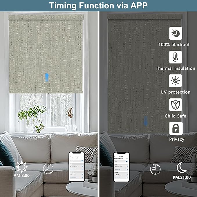 Bringnox No Drill Motorized Blinds with Remote,Blackout Windows,with Apple Homekit,Alexa,Google, with App,Voice Control Custom Size