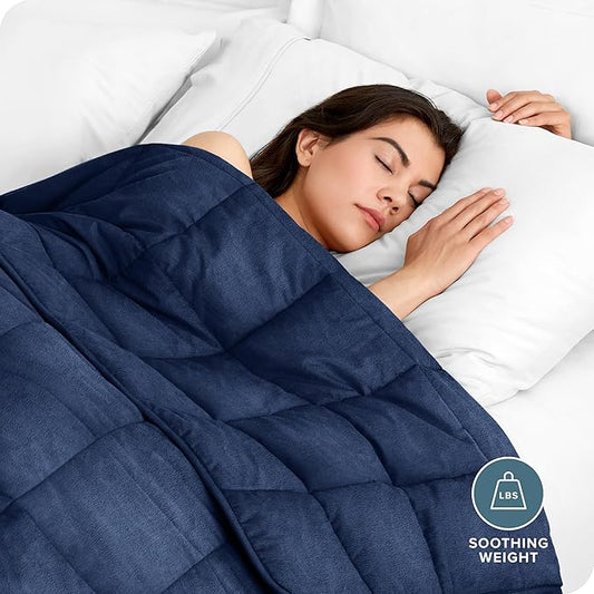 Bare Home Weighted Blanket King Size 30lb (80" x 87") for Adults - Minky Fleece - Premium Heavy Blanket Nontoxic Glass Beads (Dark Blue, 80"x87")