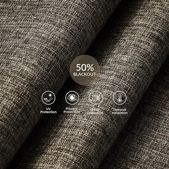 Boolegon Motorized Roller Blinds with Remote Control,Light Filtering Linen Fabric-Matched Automatic Roller Shades for Windows,Rechargeable Electric Window Shades for Home,Office,Brown,Custom Now