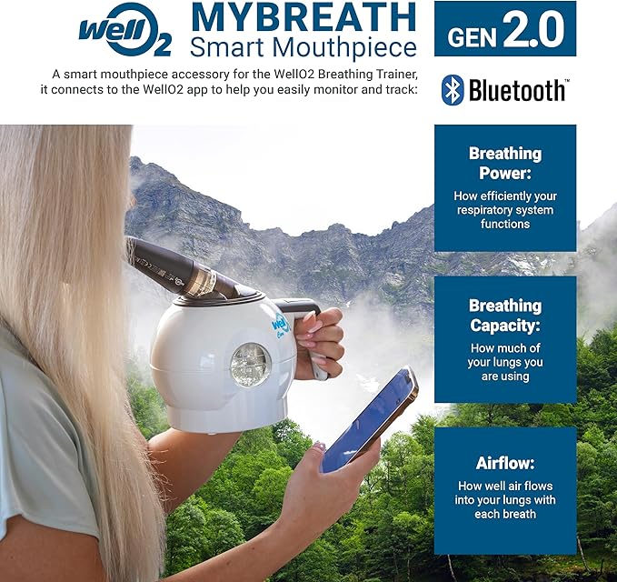 MyBreath Gen 2.0 Smart Mouthpiece Accessory with App for The WellO2 Breathing Trainer Exerciser Device